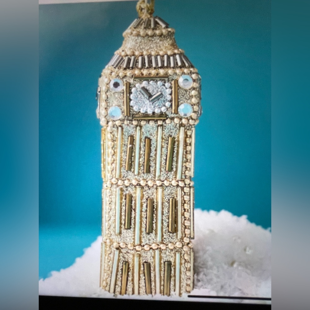 ❤️ ANTHROPOLOGIE HAND BEADED BIG BEN TRAVEL ORNAMENT NEW